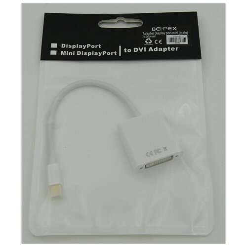 Переходник Display Port miniDisplayPort (m) - DVI (f), белый переходник display port displayport behpex m dvi f