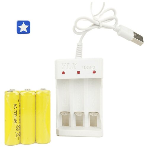 Батарейки AA (аккумулятор) с зарядным устройством (3 шт, usb)