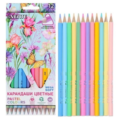 Карандаши 12 цветов, deVENTE Trio Mega Soft Pastel, трехгранный корпус, супер мягкие, 4M, грифель d-3мм, пастельные цветаВ наборе1шт