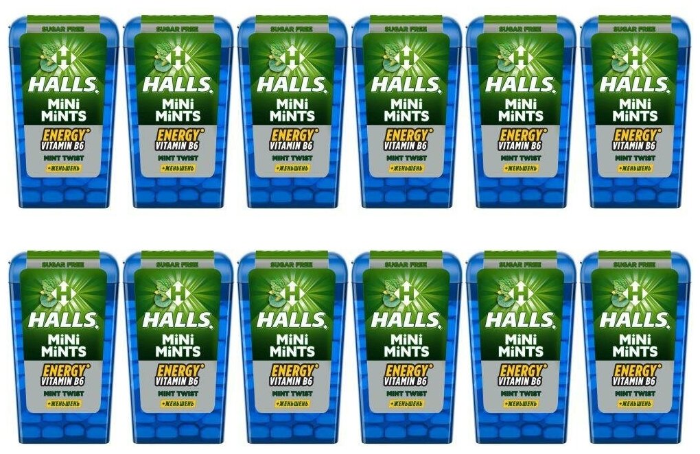 HALLS Mini Mints TWIST витамин B6 женьшень мята ментол 12.5г Набор 12шт - фотография № 4