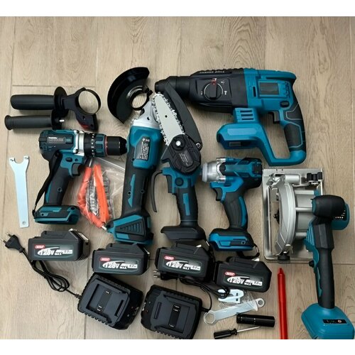 Набор аккумуляторного бесщеточного электроинструмента 6 в 1 Перфоратор DHR242 шуруповёрт ударный ледобур DHP882 УШМ болгарка DGS242 пила циркулярная 1800w гайковерт DTW 286RME2 цепная пила 27000₽