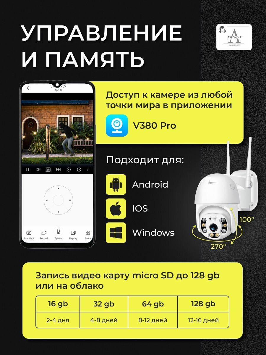 Умная WI-Fi камера видеонаблюдения, удлинитель, ночное видение, запись, датчик движения, V380PRO — фото 1