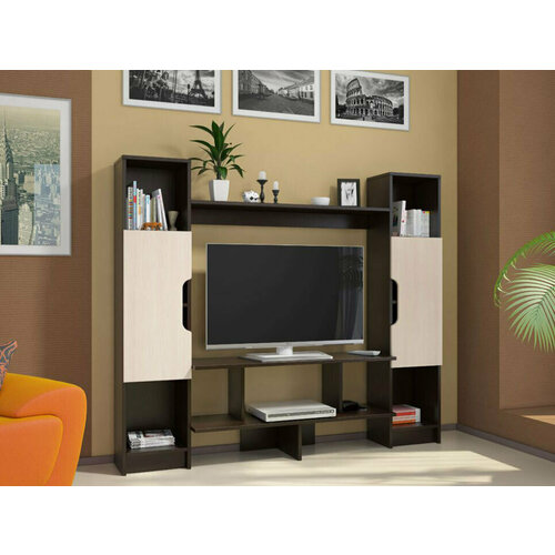 Гостиная комплект Роксин с тумбой под ТВ полкой шкафами 160х301х136 см Венге Дуб Молочный 7500₽