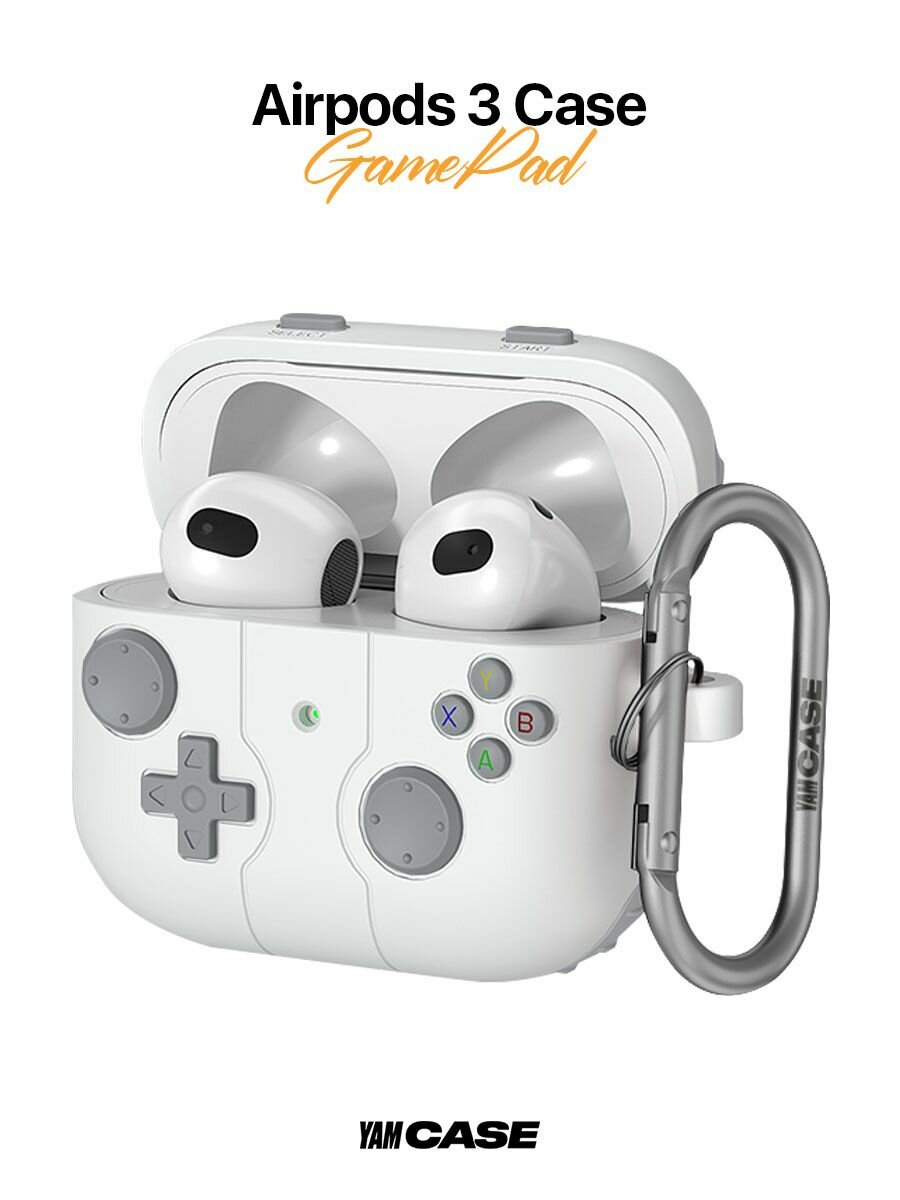 Чехол Yamcase, для AirPods 3, силиконовый, с карабином, белый, влагозащитный — фото 1