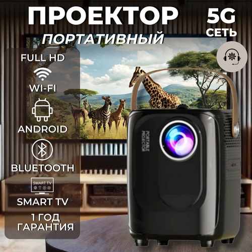 Портативный проектор для домашнего кинотеатра Full HD 1920x1080 черный 15000₽