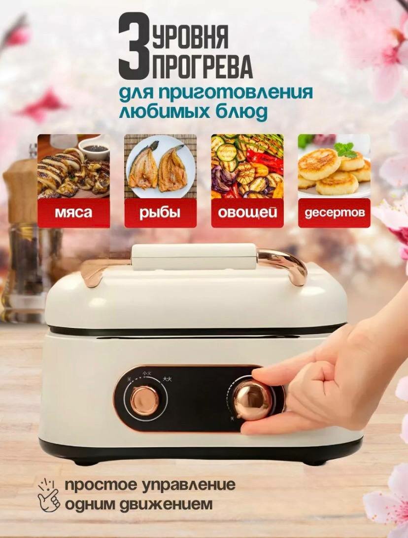 Изображение Электрическая сковорода 3в 1, электросковорода, с крышкой 1800 Вт