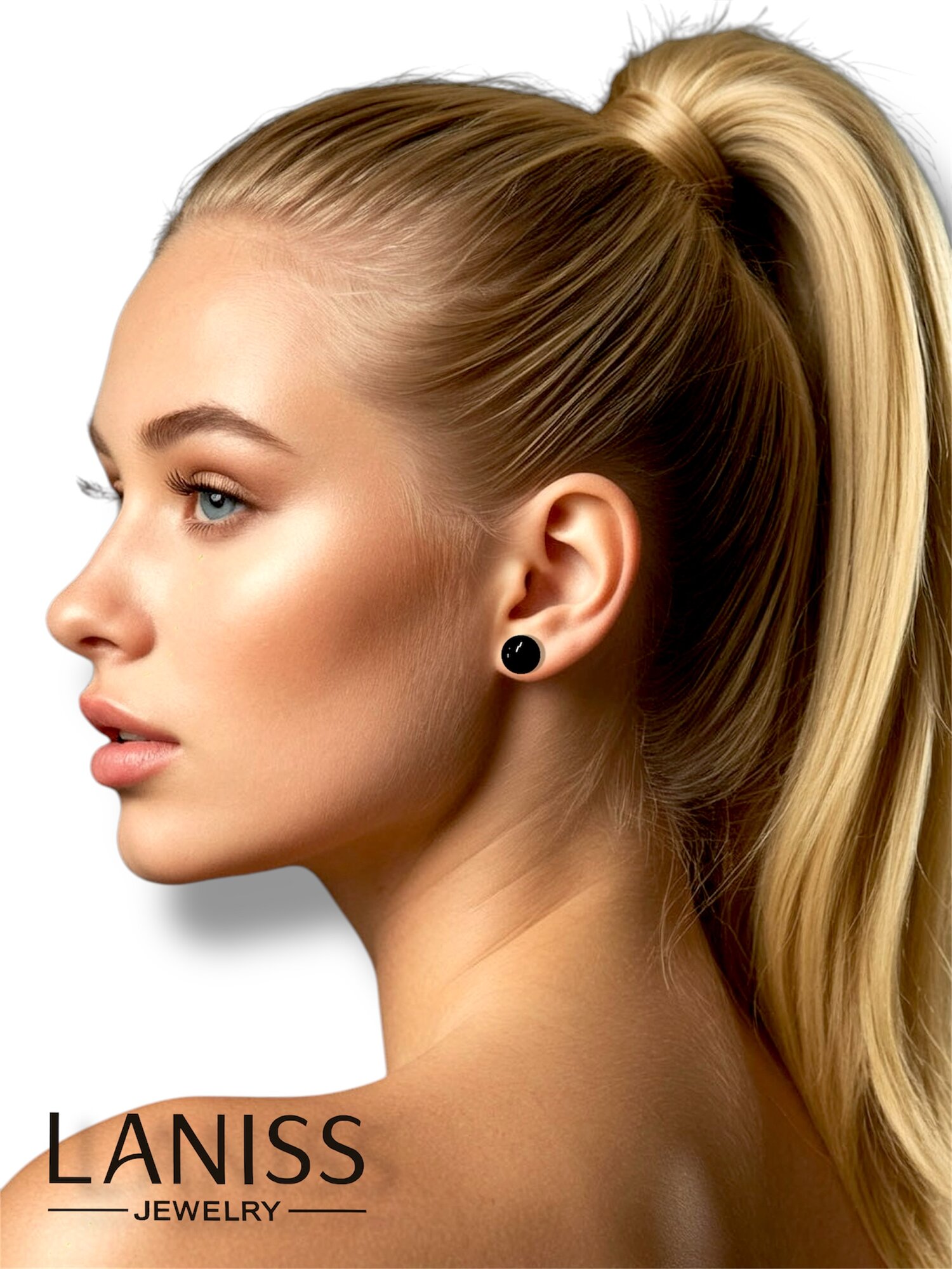 Серьги пусеты LANISS JEWELRY, стекло, размер 12 мм, черный