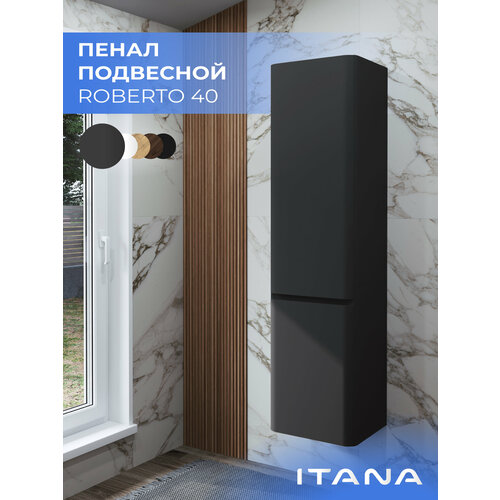 фото Шкаф пенал для ванной roberto 40 400х350х1550 графит правый навесной итана