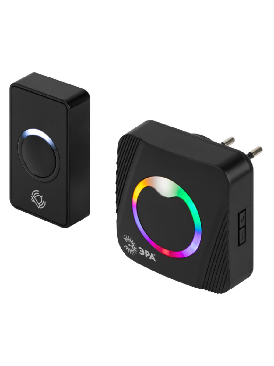 Звонок дверной ЭРА POLYCOLOR C101 беспроводной RGB подсветка от сети 36 мелодий черный Б0069998
