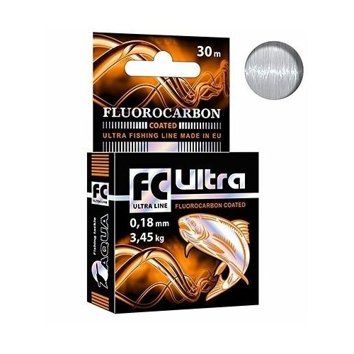 leska aqua fc ultra fluorocarbon coated 014mm 30m Леска зимняя для рыбалки AQUA FC ULTRA Fluorocarbon Coated 0,18mm 30m, 1 штука