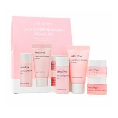 Innisfree Jeju Cherry Blossom Special Kit Набор миниатюр для сияния кожи лица, 15 мл + 15 мл + 5 мл + 5 мл