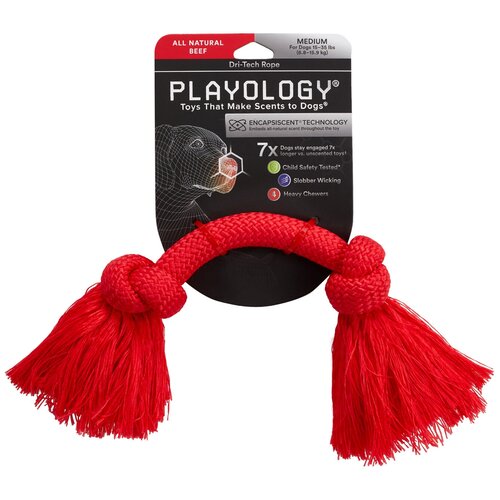 Игрушка для собак Playology жевательный канат DRI-TECH ROPE с ароматом говядины, красный, средний (0.13 кг) (2 штуки)