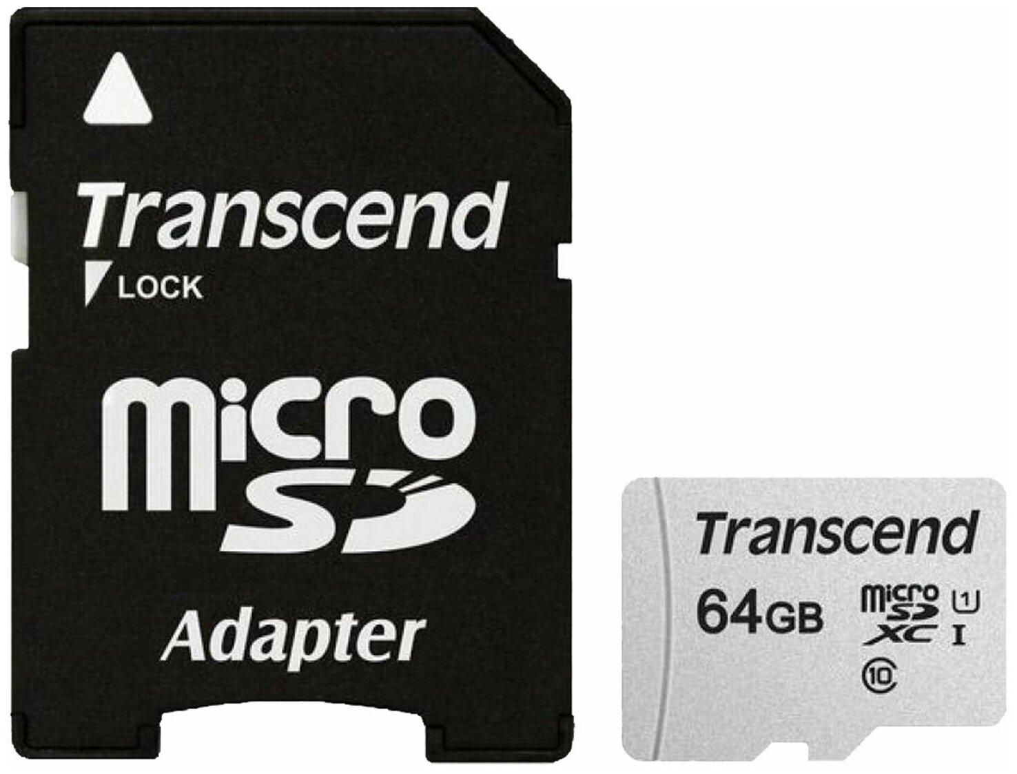 Карта памяти Transcend microSDXC, 64 гб, UHS-I U1, 95 Мб/с, класс 10 (TS64GUSD300S-A)