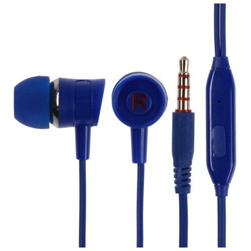 Наушники Blast BAH-256 Mobile, вакуумные, микрофон, управление, 32 Ом, 3.5мм, 1.2м, синие