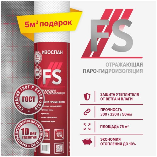 Пароизоляция Изоспан FS 75 м.кв. энергосберегающая отражающая пленка пароизоляционная