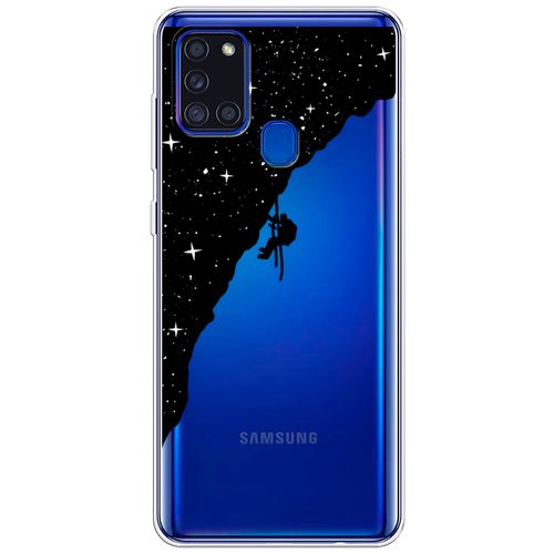 Силиконовый чехол на Samsung Galaxy A21s / Самсунг Галакси A21s Скалолаз в космосе, прозрачный