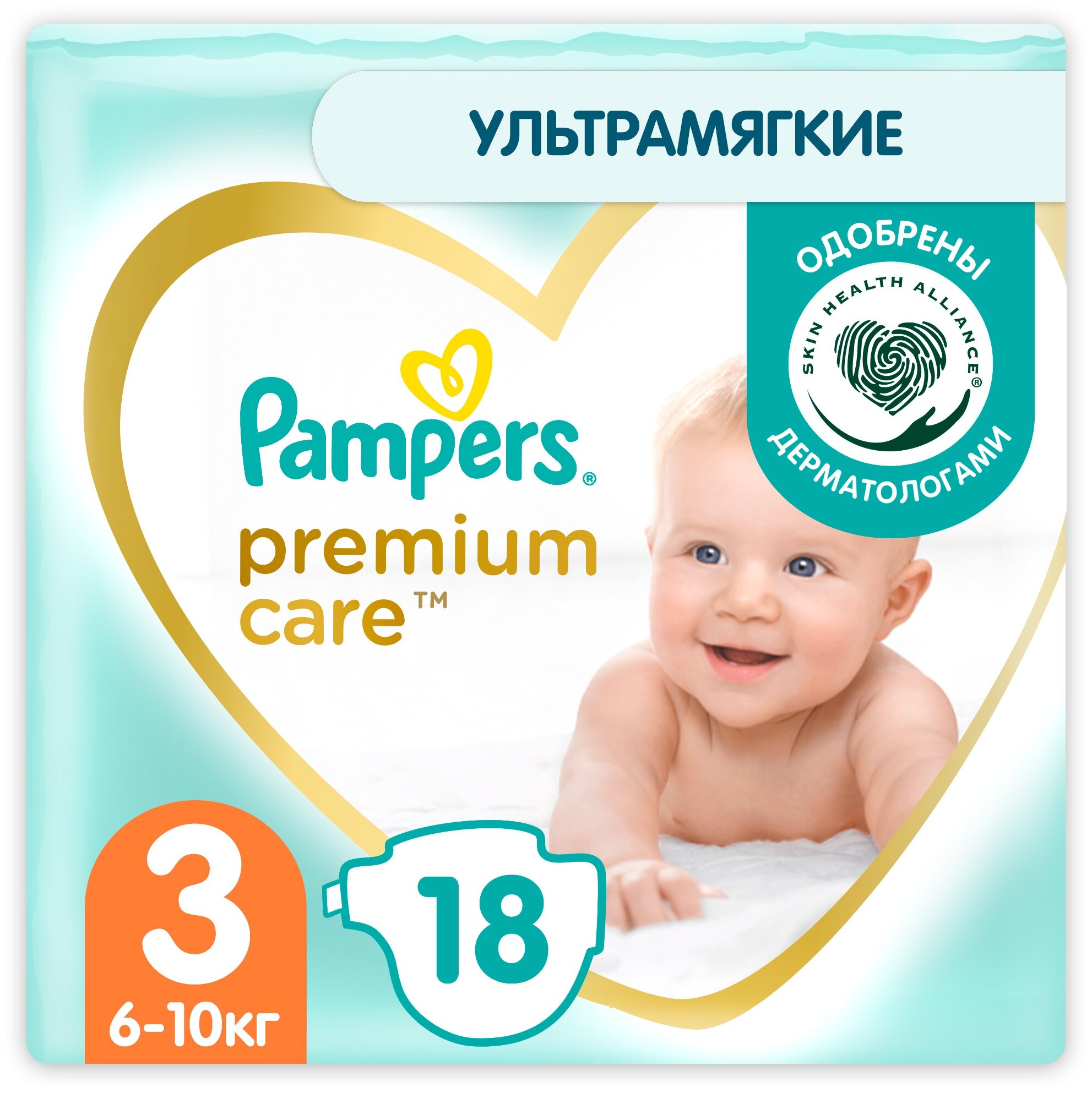 Pampers Premium Care Размер 3, 18 Подгузники, 6kg-10kg