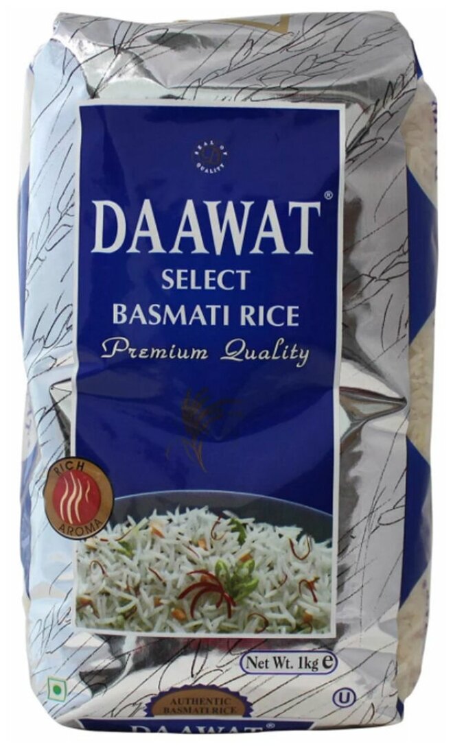 Индийский рис Селект Басмати Select Basmati Rice Daawat 1 кг - фотография № 1