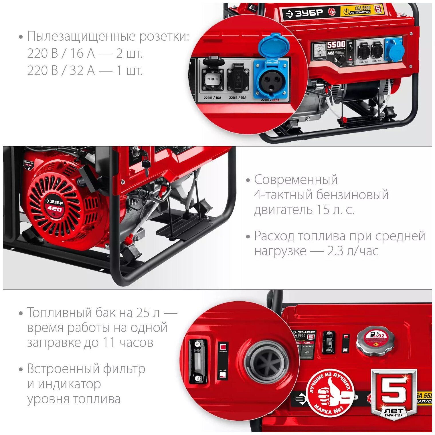 Бензиновый генератор ЗУБР , 220, 5.5кВт - фото №4