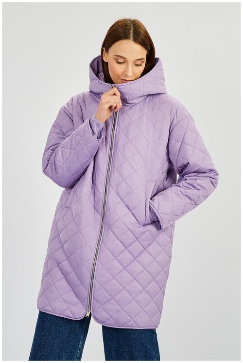 куртка  Baon, демисезон/зима, удлиненная, силуэт свободный, капюшон, карманы, утепленная, вентиляция, водонепроницаемая, ветрозащитная, стеганая, размер 44, фиолетовый