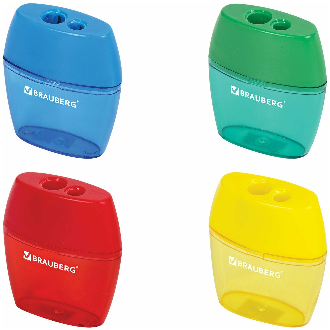 Точилка BRAUBERG Diamond Dual, 2 отверстия для чернографитных карандашей (в том числе утолщенных), с контейнером, ассорти, 226941 2 шт.