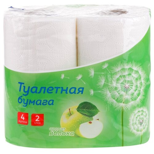 Бумага туалетная OfficeClean 2х-слойная, 4 штуки, с тиснением, белая, аромат яблока (300439)