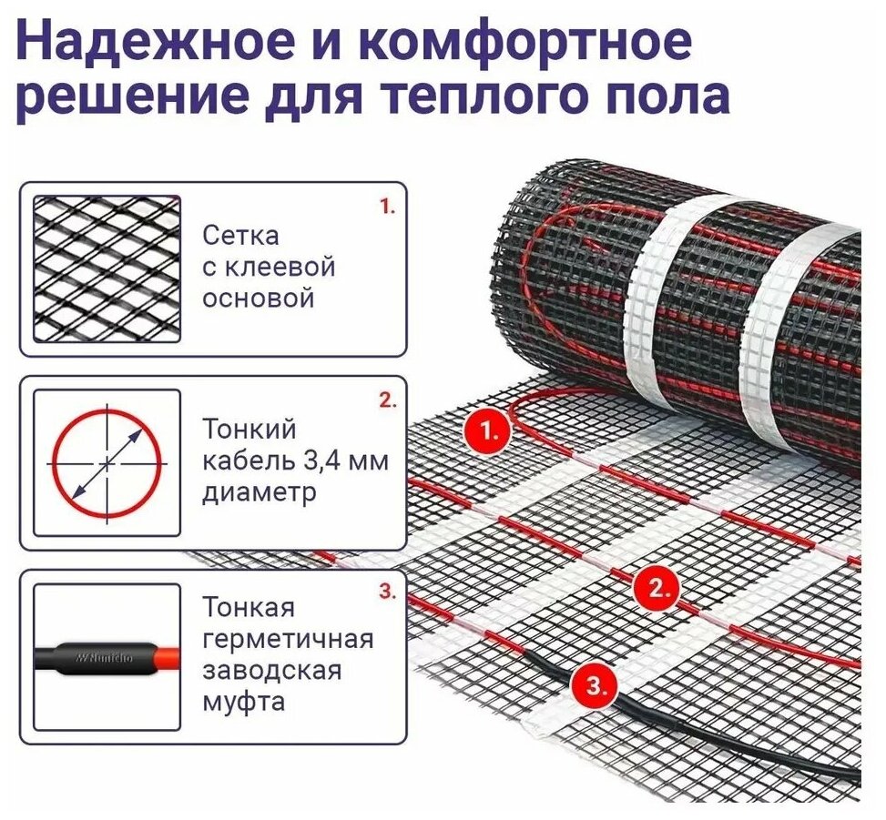 Электрический теплый пол 9 м2 / 150 Вт/м2 двужильный экранированный - фотография № 7