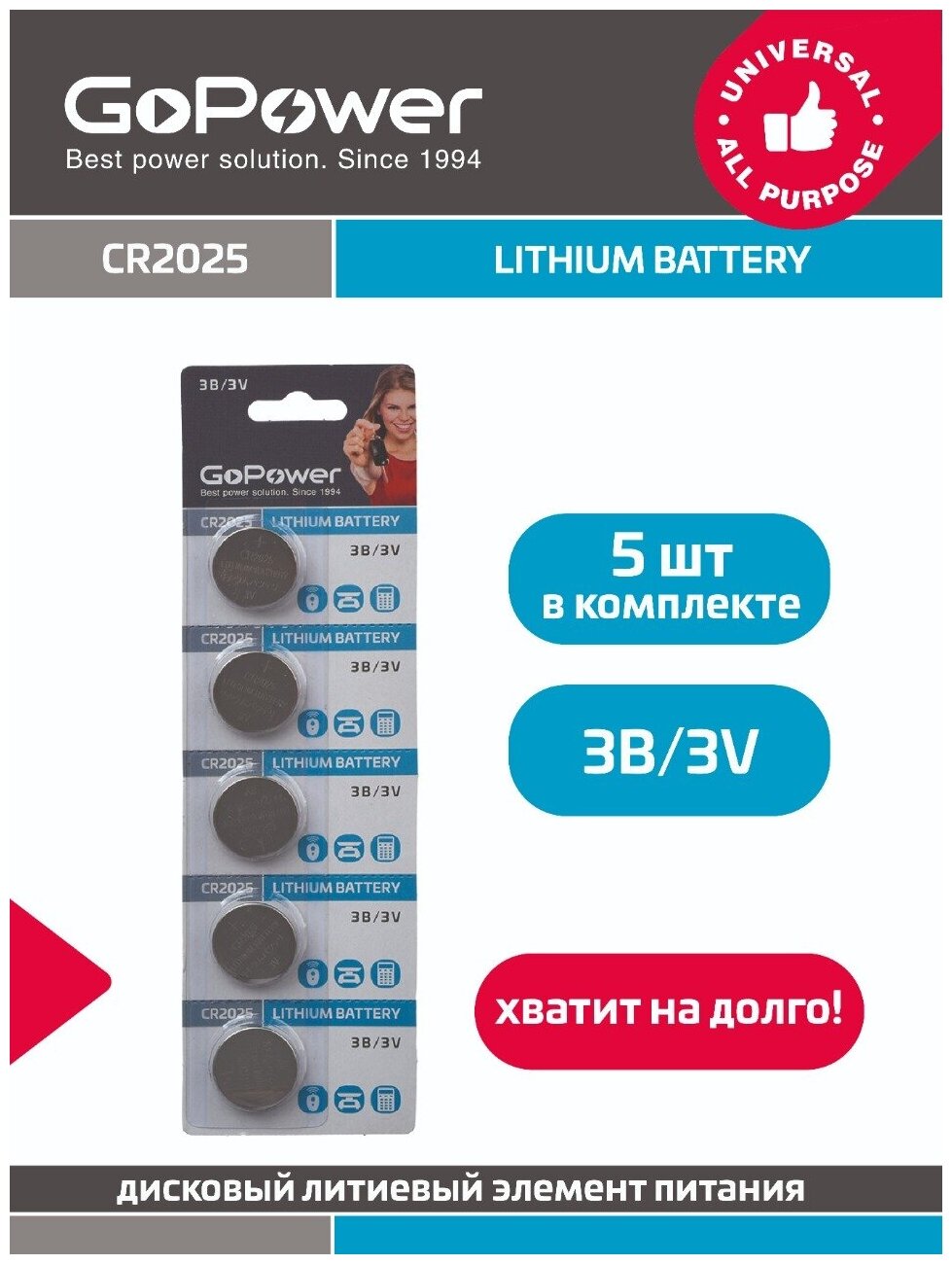 Батарейка GoPower CR2025 BL5 Lithium 3V