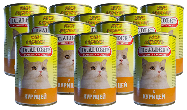 Корм для кошек DR. ALDER`S Cat Garant сочные кусочки в соусе, курица конс. 415г (упаковка - 24 шт) - фотография № 3