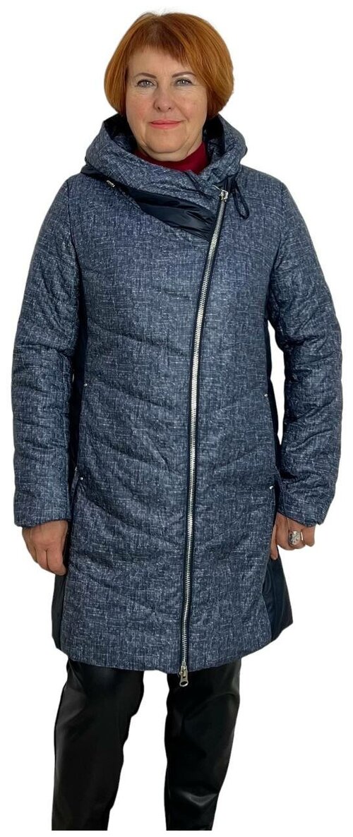 куртка  демисезонная, удлиненная, силуэт прямой, утепленная, размер 54-56, синий