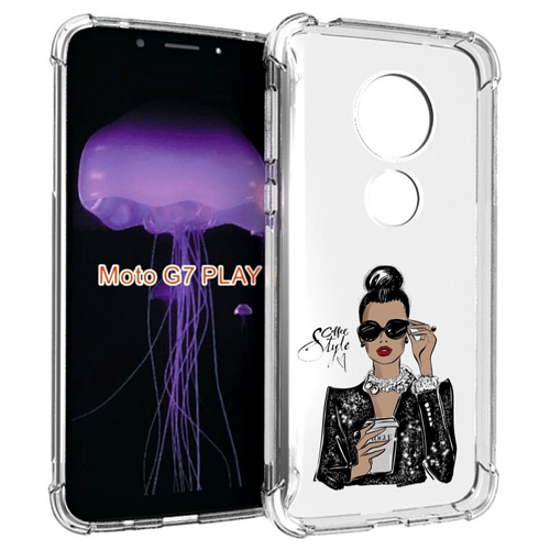 Чехол MyPads девушка в черных очках в пиджаке для Motorola Moto G7 Play задняя-панель-накладка-бампер