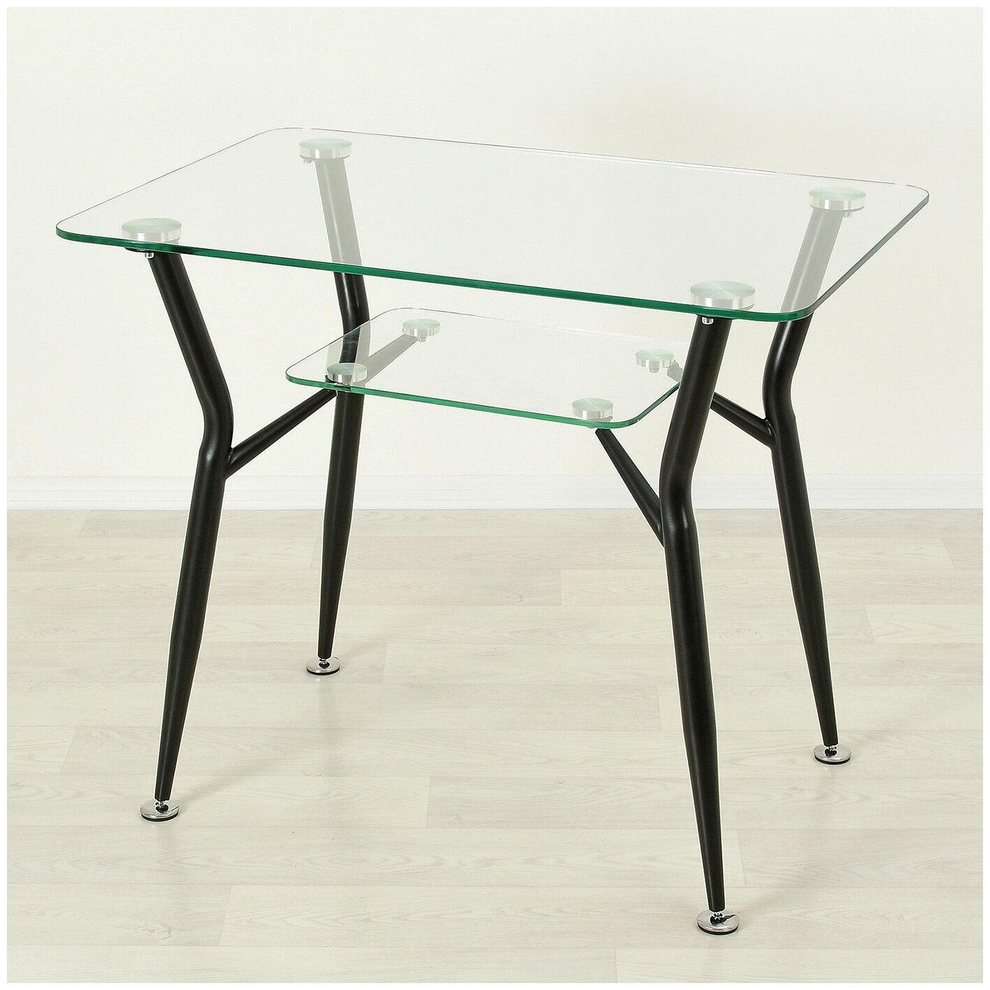 Стеклянный стол для кухни Квадро 10 прозрачный/черный (700х600 мм)