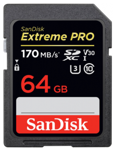 Карта памяти SanDisk SDXC Extreme Pro Class 10 UHS-I U3 (170/90MB/s) 64GB