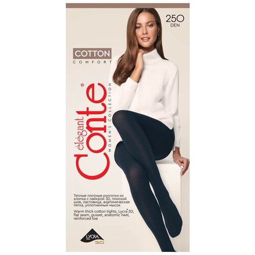 Колготки Conte Cotton, 250 den, черный напульсник 3d family плоские швы черный