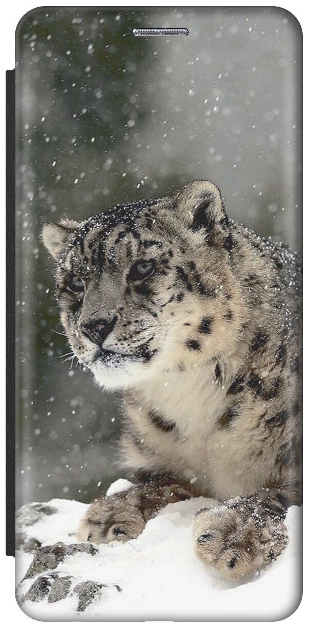 Чехол-книжка Барс и падающий снег на Samsung Galaxy Note 20 Ultra / Самсунг Ноут 20 ультра черный