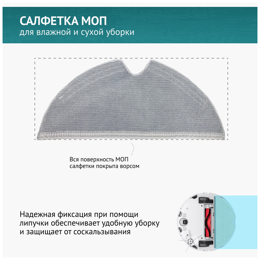 Cалфетка МОП 2шт для робот-пылесоса Xiaomi Vacuum Cleaner 1C, Dreame F9, Vacuum-Mop SKV4093GL, Dreame D9, Trouver LDS Finder, Bot L10 Pro