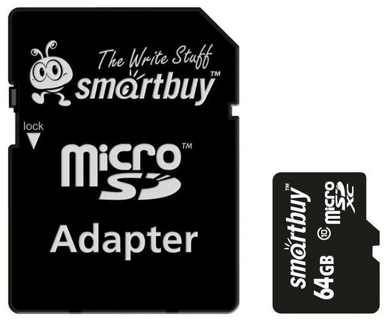 64GB MicroSD SmartBuy Class 10 + SD адаптер (SB64GBSDCL10-01LE)