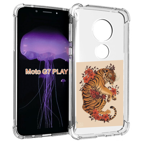 Чехол MyPads злой-тигр-с-цветами для Motorola Moto G7 Play задняя-панель-накладка-бампер