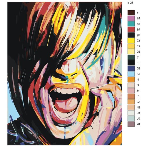 Картина по номерам, 40 x 50, IIIR-p-26, девушка, красочный крик, поп арт, "Живопись по номерам", набор для раскрашивания, раскраска