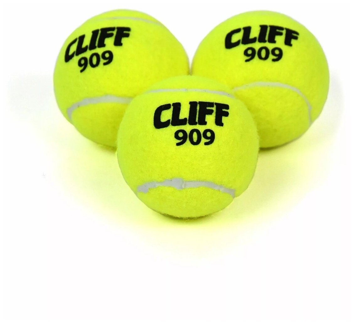 Мячи для большого тенниса CLIFF 909, желтые, 3 штуки в пакете