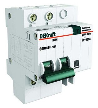 Дифференциальный автоматический выключатель ДИФ101 2 полюса, 16А, Тип AC, х-ка C, 30мА | код. 15003DEK | DEKraft (7шт. в упак.)