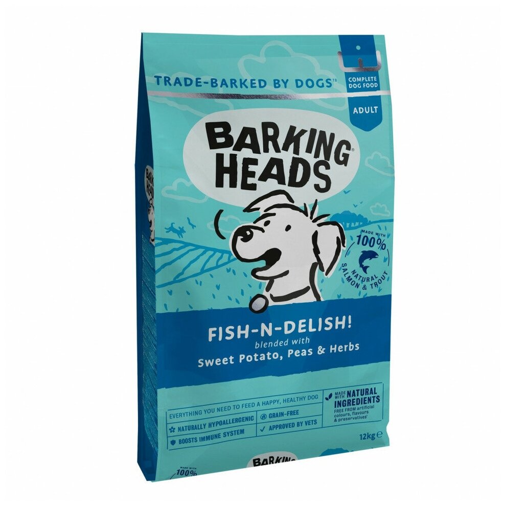 Barking Heads Fish-n-Delish сухой беззерновой корм для взрослых собак с лососем, форелью и бататом - 2 кг