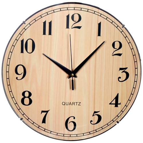Часы настенные кварцевые круглые 30 см, на батарейке, цвет - Под светлое дерево, пластик, MAX-CL328