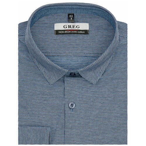 фото Рубашка мужская длинный рукав greg sk233/131/6952/zn/1, прилегающий силуэт / casual slim fit, цвет голубой, рост 174-184, размер ворота 39