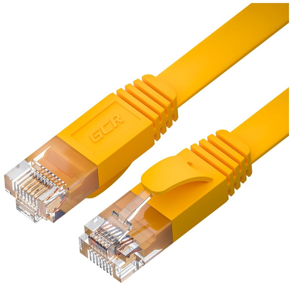 GCR Патч-корд PROF плоский прямой 2.0m, UTP медь кат.6, желтый, 30 AWG, ethernet high speed 10 Гбит/с, RJ45, T568B