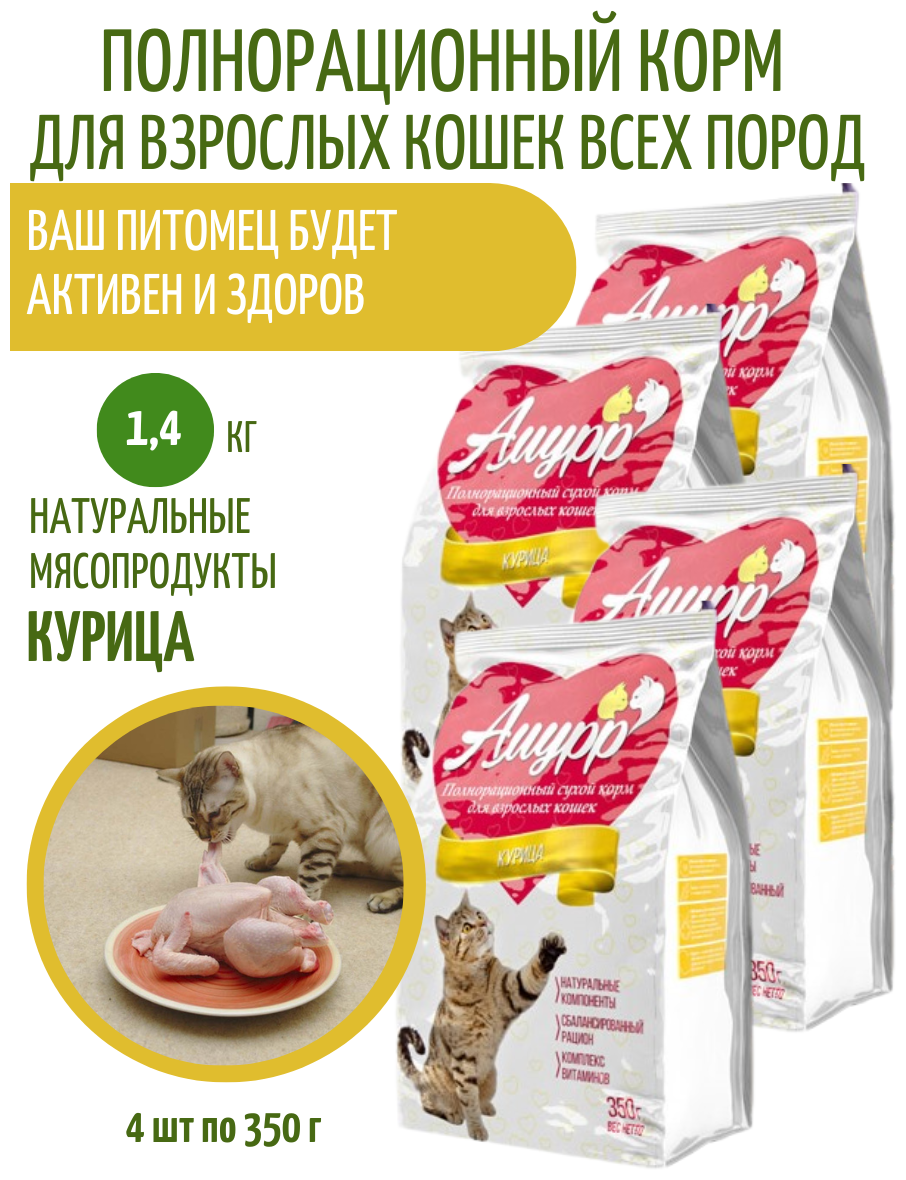 Сухой корм для кошек Курица, 1,4 кг (4 шт. по 350 г) - фотография № 1
