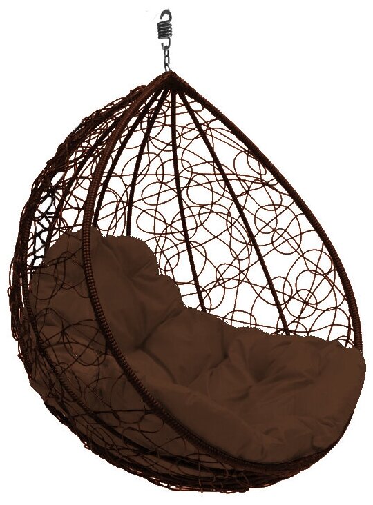Подвесное кресло капля с ротангом коричневое (без стойки), коричневая подушка