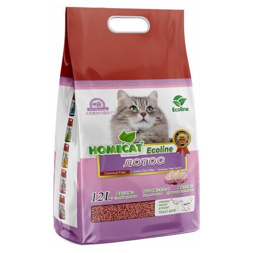 HOMECAT Ecoline Лотос 12 л комкующийся наполнитель для кошачьих туалетов с ароматом лотоса 1х3 , 80843 (2 шт)