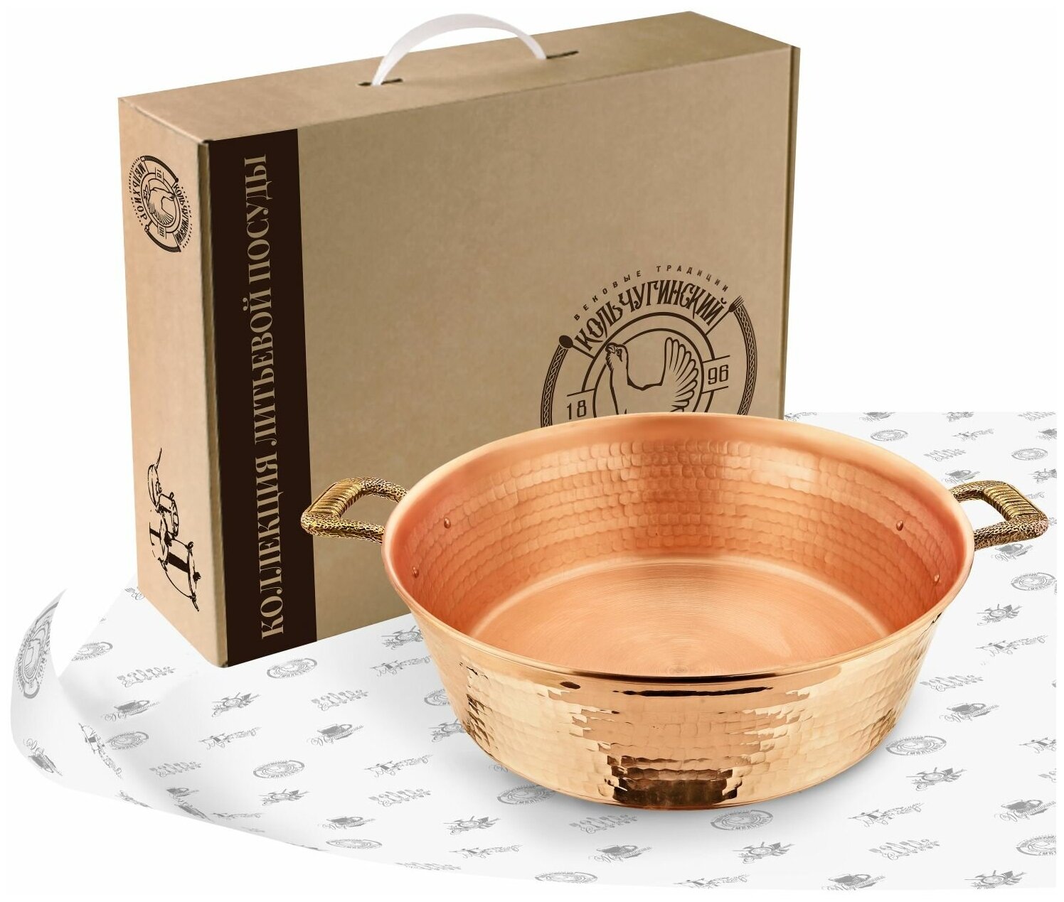 фото Таз для варки варенья медный кованный с латунными ручками Гладкая 6 литров