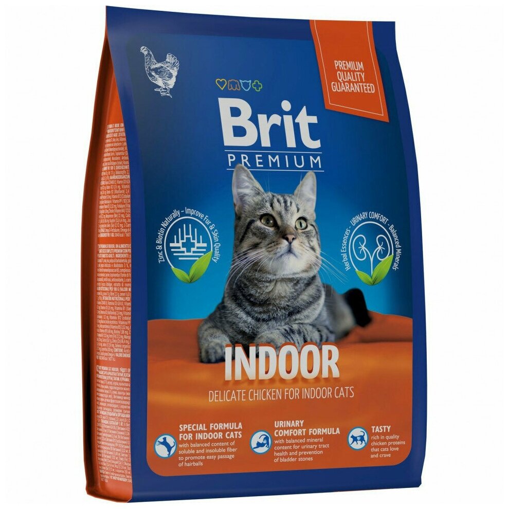 Полнорационный сухой корм Brit Premium Cat Indoor с курицей для кошек дом. содержания 0,4 кг - фотография № 6